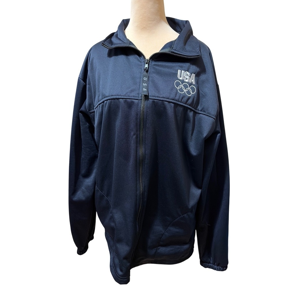 VTG Official United States Olympic Committee Navy Track Jacket Mens L USA